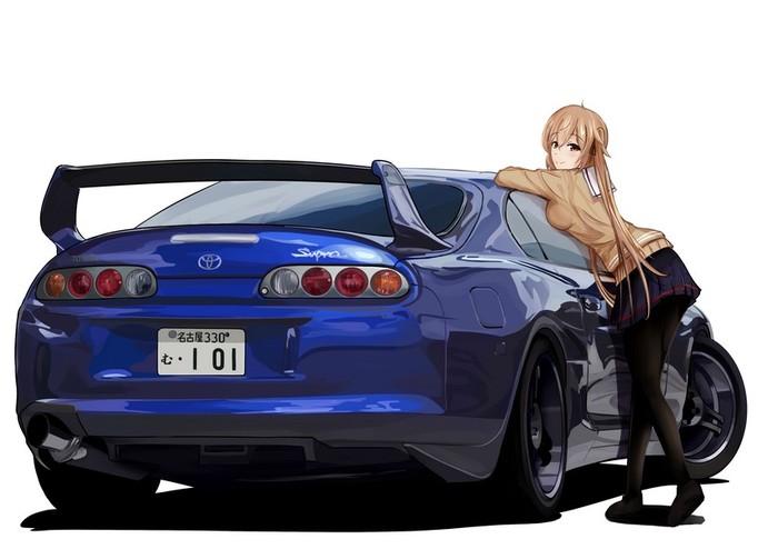 JDM cars and anime girls. , Anime Art, , Kantai Collection, Toyota Supra, Nissan S13 Silvia, Haruna, Murasame