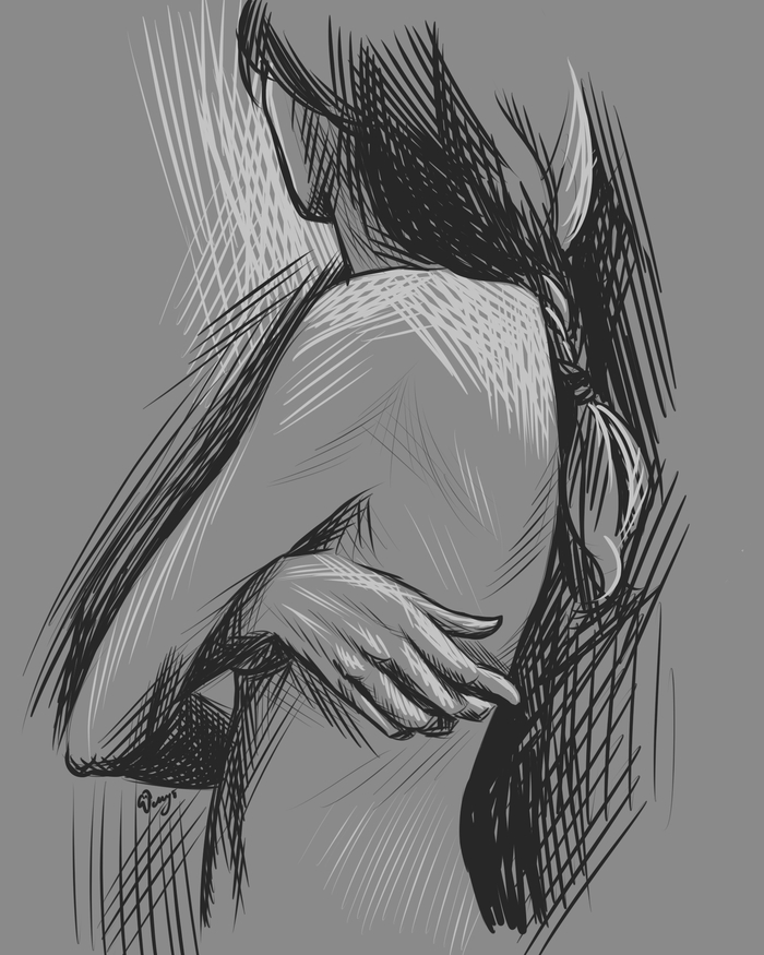 Quick photo sketches - NSFW, My, Drawing, Girls, Digital, Nudity, Sketch, Longpost