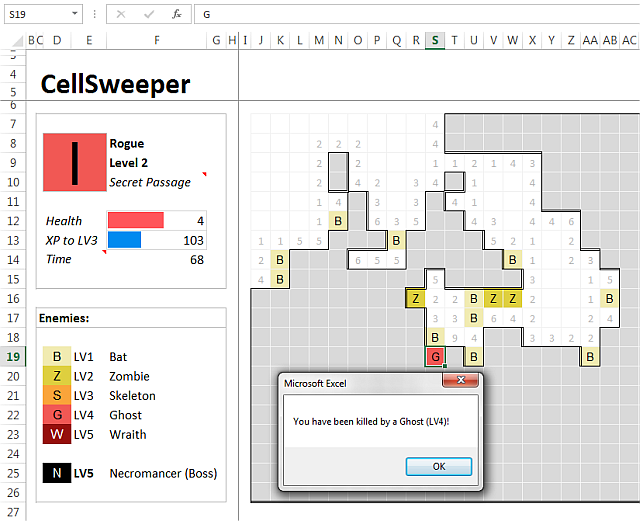 CellSweeper - RPG-roguelike in Excel - , RPG, Roguelike, Microsoft Excel