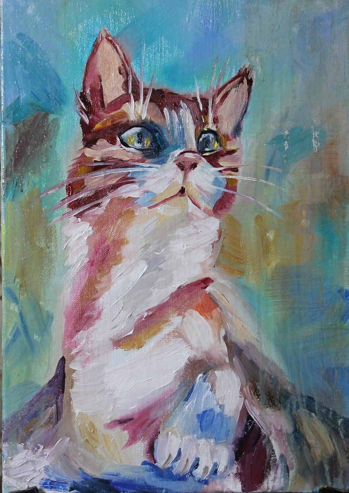 Cute cat Purr - painted a picture for the children's room - My, , , Oil painting, cat, Longpost