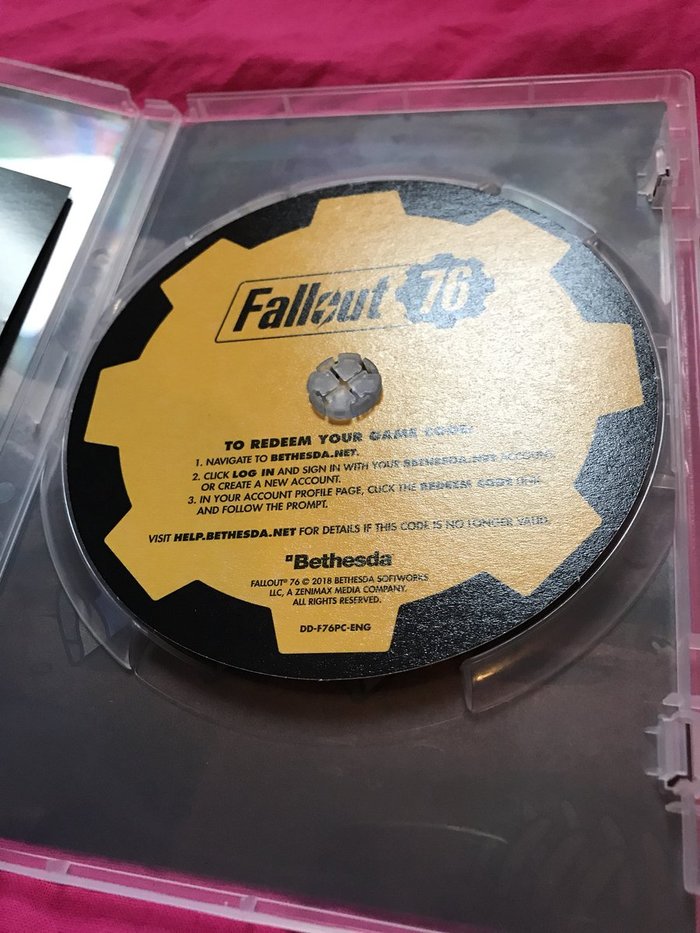 In Australia and some other countries, the box contains a cardboard disc with the Fallout 76 code instead of a DVD. - Fallout 76, Fallout, Bethesda, Longpost, Games