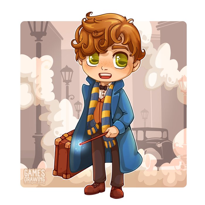 Fantastic Beasts and Where to Find Them - Newt Scamander - My, Drawing, Fantastic Beasts and Where to Find Them, Magic, Milota, Chibi, Magic