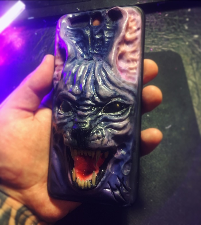 Purple sphinx, honor9 - My, Polymer clay, Case for phone, GIF