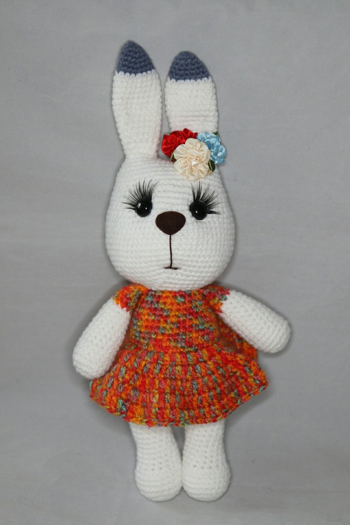 Bunny girl knitted - My, bunnies, Crochet, Hare, Knitted toys, Knitting