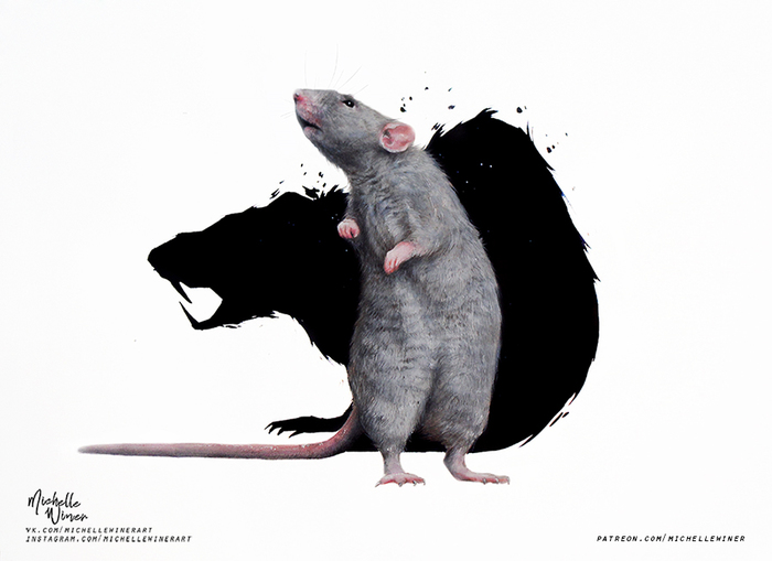 Rat - My, Art, Drawing, Rat, Watercolor, Pencil, Animals, Animalistics, Shadow