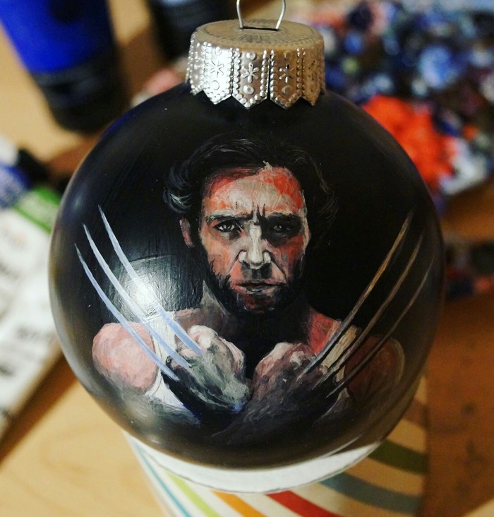 Logan, acrylic painting on a Christmas ball) - My, Wolverine X-Men, Creation, Art, X-Men, Wolverine, Paints, New Year, Logan
