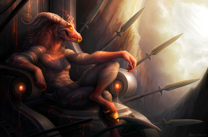 Lord of the Smoldering Throne - Omega Lioness, Furry, Art, Throne, Demon