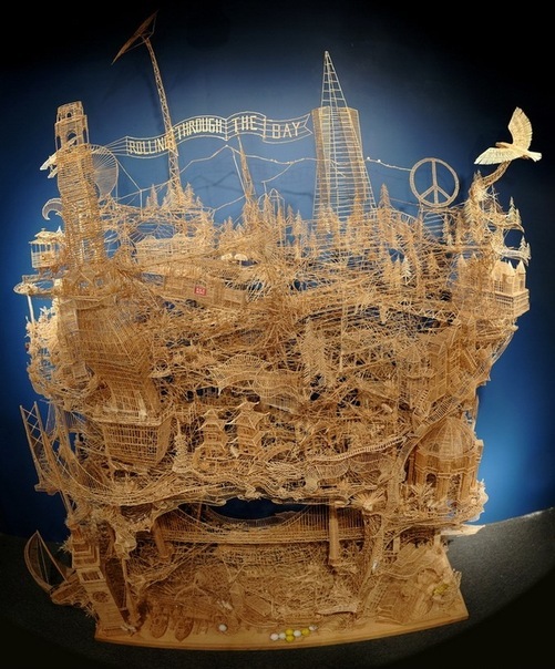 city ??of toothpicks - Town, Scale model, Toothpicks, Longpost, Hobby