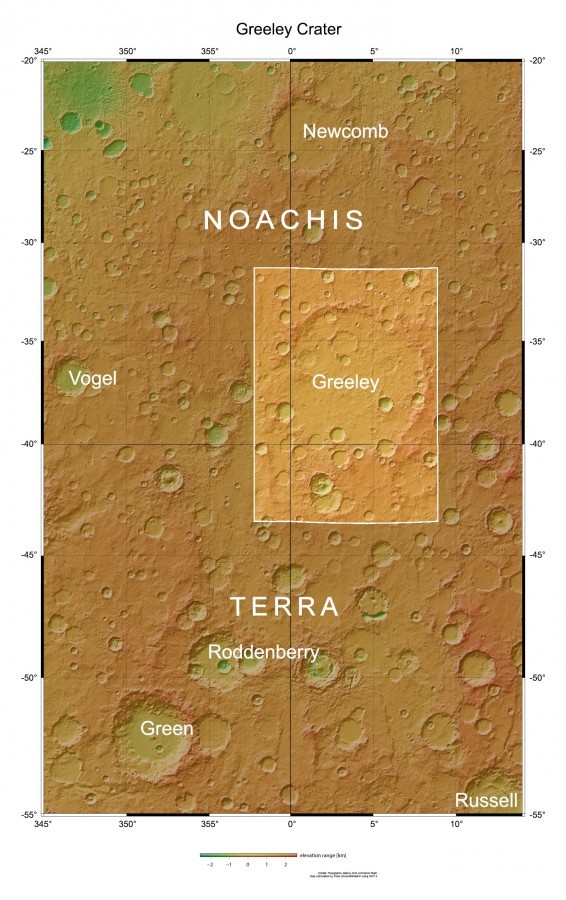 Greeley crater as seen by Mars Express - Mars Express, Space, Mars, Crater, , Longpost