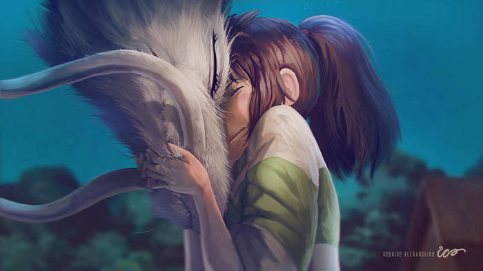 Chihiro and Haku - Anime Art, Аниме, Унесенные призраками, Тихиро, Хаку, Rodrigoico