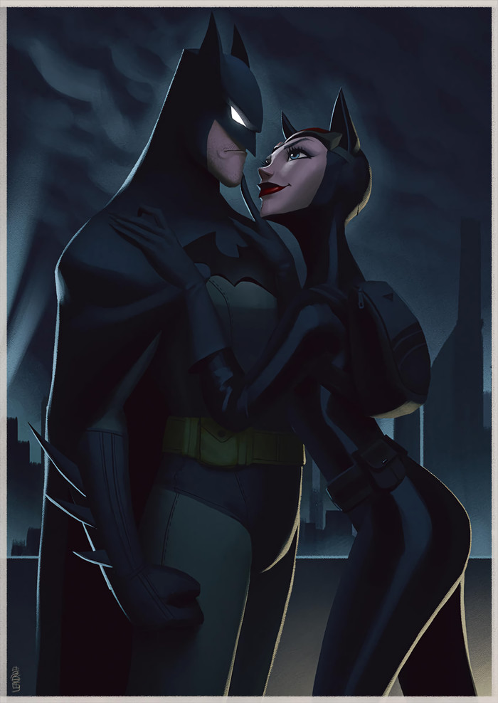 Batman and Catwoman - Арт, DC Comics, Бэтмен, Batman, Женщина-Кошка, Leandrofranci