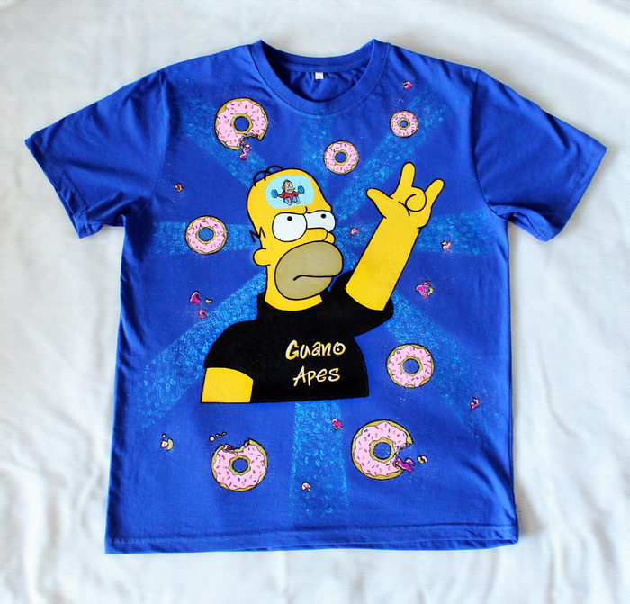 T-shirt painting Homer - My, Painting on fabric, The Simpsons, Painting, , T-shirt, Acrylic, Cartoons, Donuts, , Homer Simpson