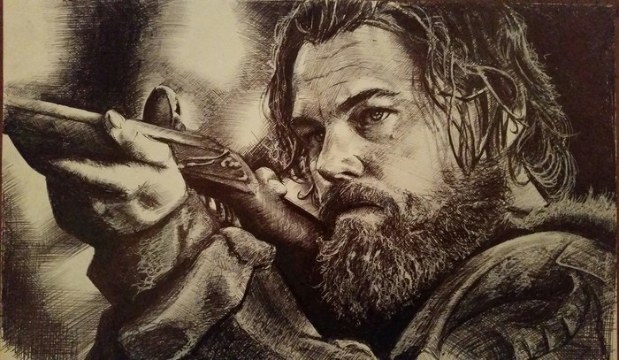 Ballpoint pen portrait. Leonardo DiCaprio, film The Revenant. - My, Portrait, Leonardo DiCaprio, Survivor, Movies, Actors and actresses, Drawing, Pen drawing, Ball pen