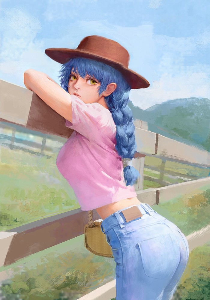 Fence - Art, Drawing, Girls, Fence, Blue hair, Africas