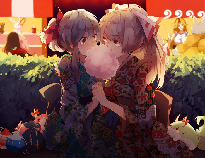  shuzi Anime Art, , Touhou, Shuzi, Kamishirasawa Keine, Fujiwara No Mokou