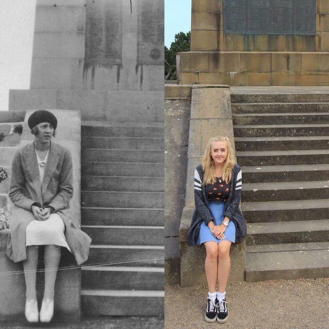 My great-grandmother and I, 89 years later, in the same place - Great grandmother, The photo, Old photo, Reddit