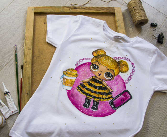 hand-painted t-shirt for girl - My, T-shirt, , Lol, Doll, Cloth, Style, Painting on fabric, Longpost