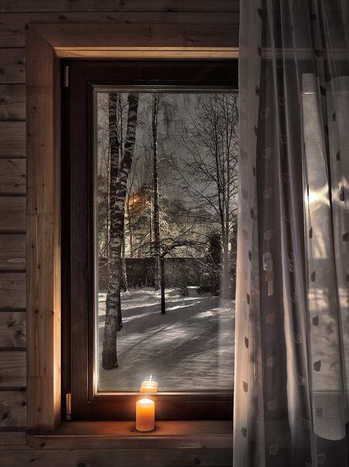 Soon in all windows of Russia - My, Evening, Candle, Window, Snow, Winter Garden, Interior, The photo