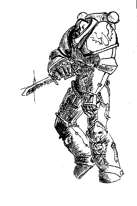 Marinade 40k, Non-canonical Space Marine. - My, Sketch, , Warhammer, Drawing, Pen