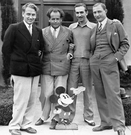 Directors Grigory Alexandrov, Sergei Eisenstein, Walt Disney and cameraman Eduard Tisse - Sergei Eisenstein, Grigory Alexandrov, Walt Disney, , Historical photo