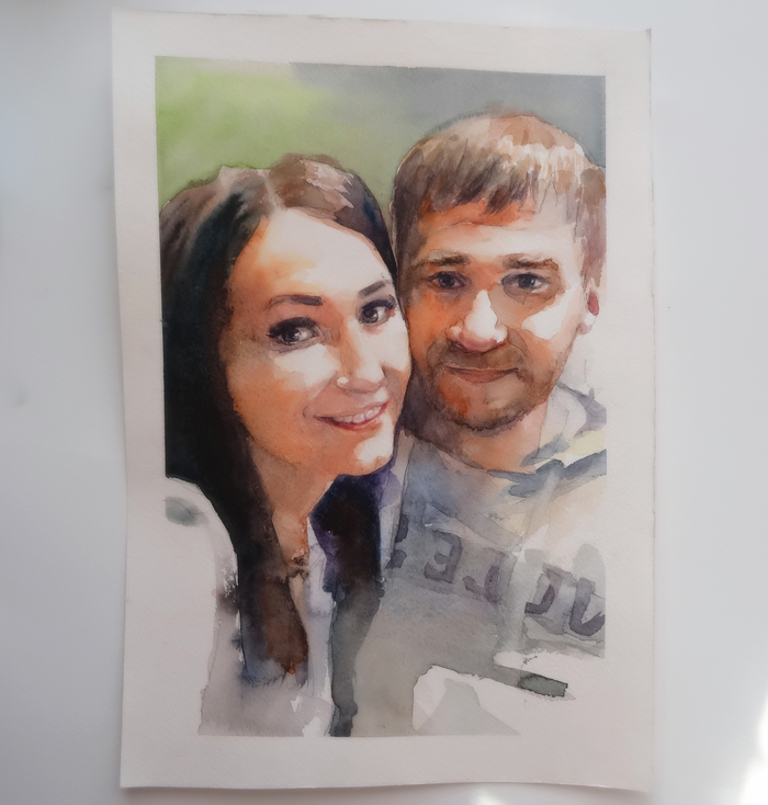 A young couple. Watercolor - My, Portrait by photo, Portrait, Pair, Presents