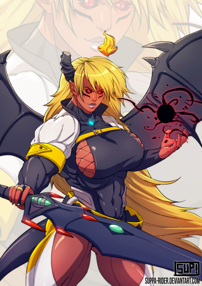 Falza - , Art, Strong girl, Monster girl, , Demon, Fantasy, Demoness