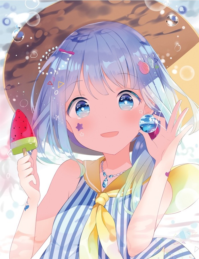 Anime Art #141 - Anime art, Anime original, Anime, Chan, Ice cream, Blue hair, Milota