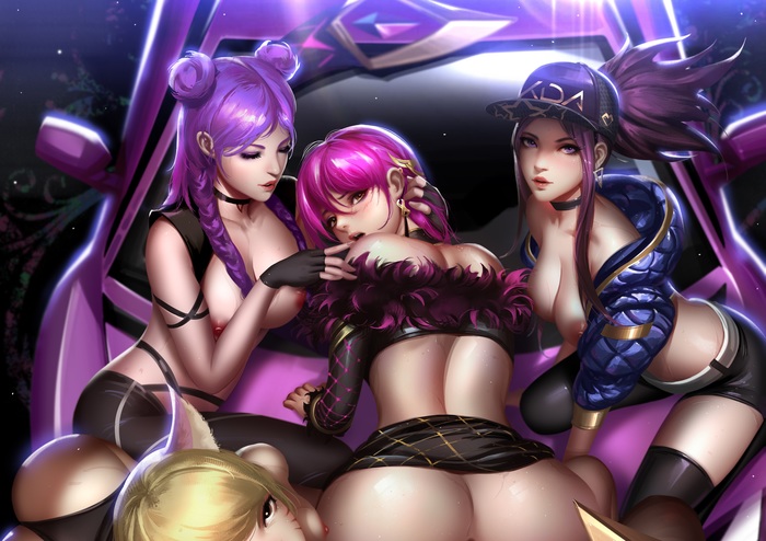 KDA NSFW - NSFW, Art, Liang xing, League of legends, Ahri, Evelynn, Akali, Kaisa