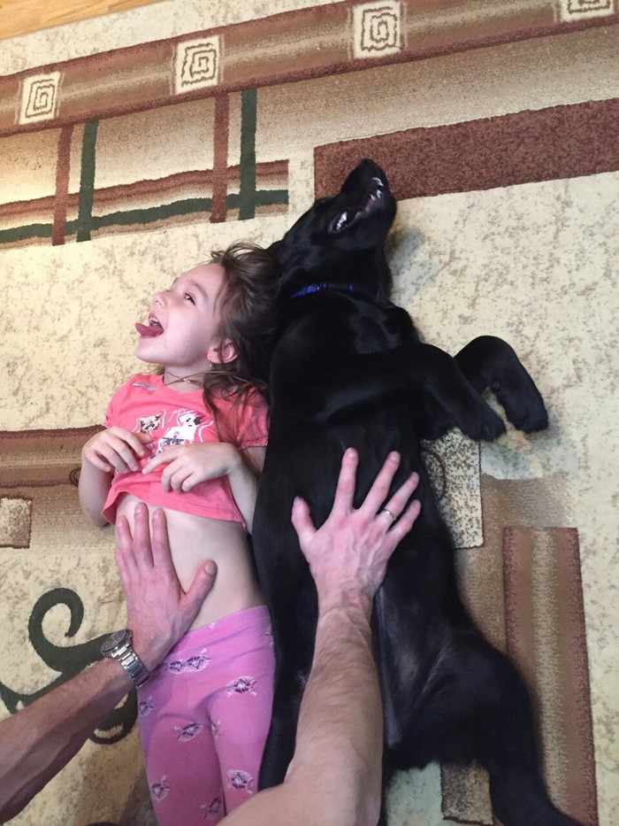 Daughter and dog - My, Dog, Children, Photo on sneaker