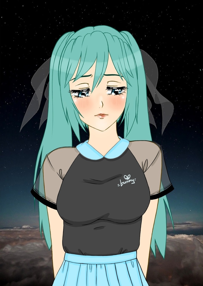 Sadness - Endless summer, Visual novel, Hatsune Miku, Art, Bunny