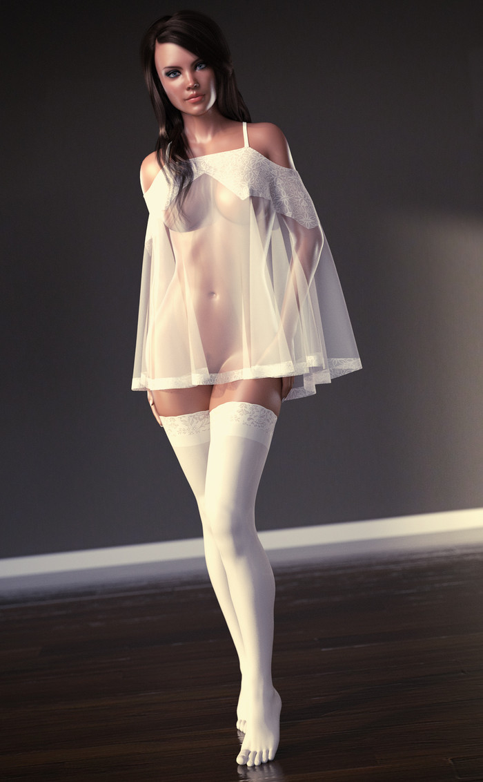 Zara in a transparent dress - NSFW, 3dx, Girls, 3D, Hand-drawn erotica, Stockings, The dress, Boobs, Booty, Longpost