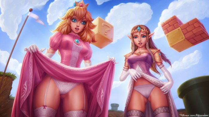 Two princesses - NSFW, Art, Princess peach, Super mario, Princess zelda, The legend of zelda, Games, Crossover, Personalami