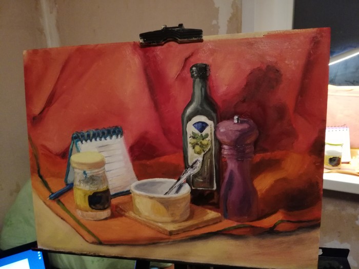 In some places, of course, I messed up, but in general it was better than what I used to do, I painted as a gift to a relative - My, Butter, Canvas, Painting, Still life