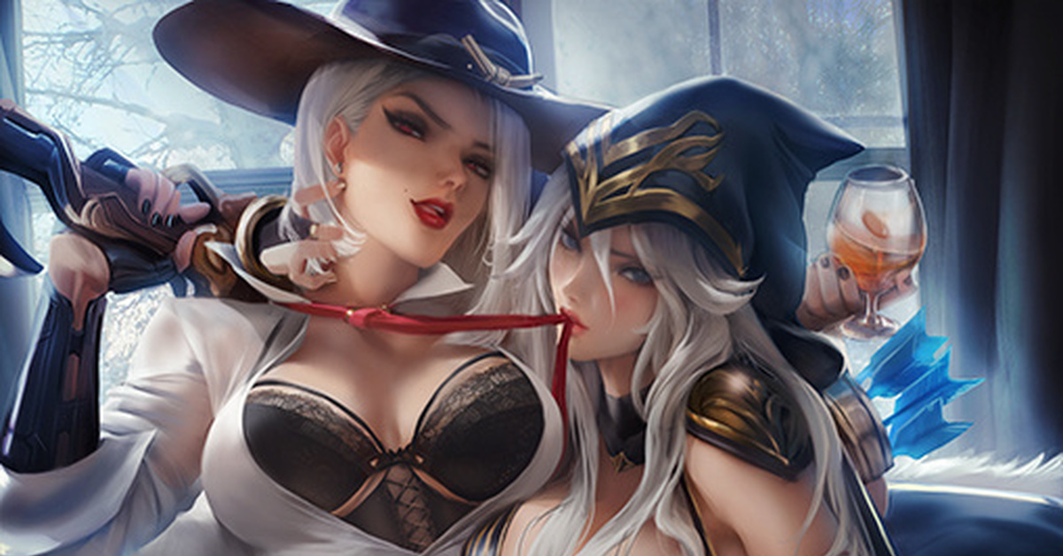 Ashe X Ashe Art, Арт, Sakimichan, Overwatch, Ashe, League of Legends, Кросс...