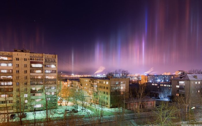 Luminous pillars were filmed in the sky over Nizhny Tagil. - Russia, Light poles, Longpost, Nizhny Tagil, Crystallization