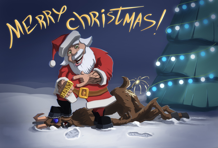 Holiday greetings :) - My, Christmas, Art, Santa Claus, Bad santa, Drawing, Digital drawing, Krampus