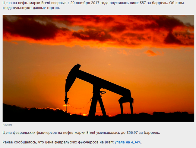 The price of Brent oil fell below $57 per barrel - Oil, Oil & Gas, Dollars, Ruble, Politics, Economy, A crisis