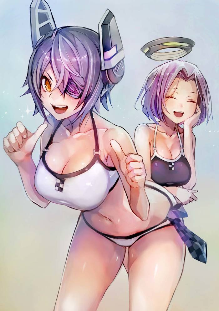 Tatsuta & Tenryuu - NSFW, Kantai Collection, Tatsuta, Tenryuu, Этти, Купальник, Anime Art, Аниме, Арт