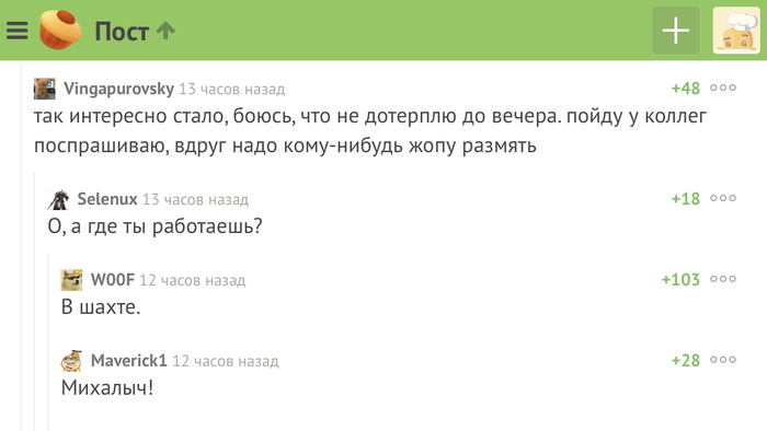 Из комментариев 5 Комментарии на Пикабу, Михалыч, Комментарии, Скриншот