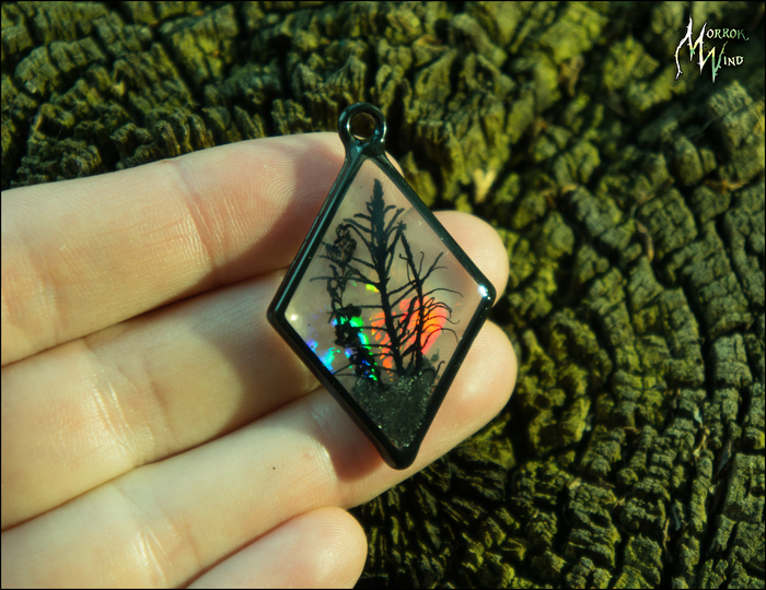 Pendant with tinted moss - misty opal landscape, or northern lights, who cares) - My, Pendant, Moss, Resin, Needlework without process, With your own hands