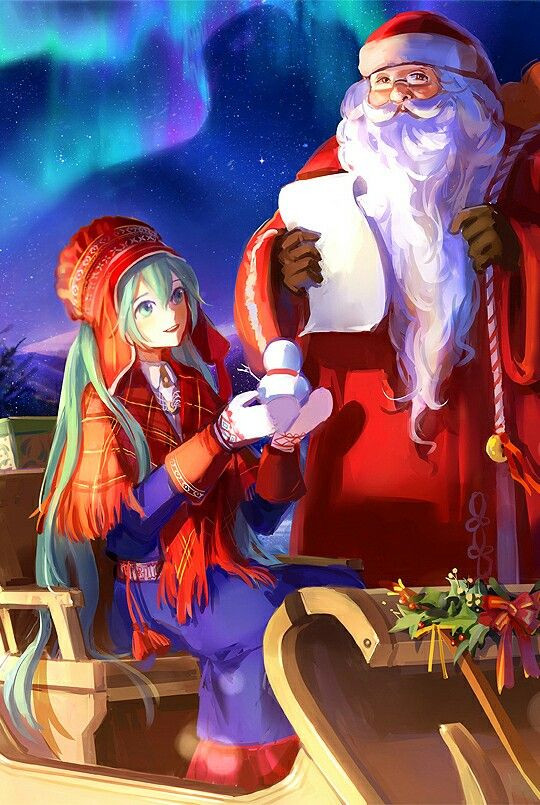 The holiday comes to us! - Anime, Not anime, Vocaloid, Meiko, Hatsune Miku, , Anime art, Christmas, Longpost