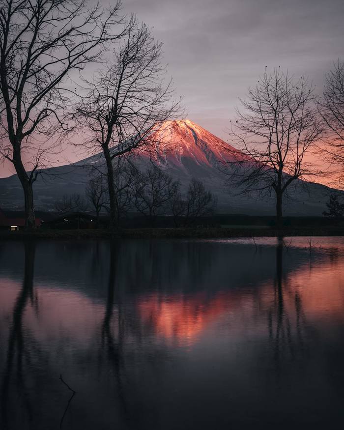 Fuji at sunset - Fujiyama, The mountains, Japan, Water, Reflection, The sun, Nature, The photo