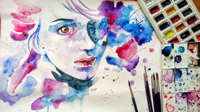 watercolor - My, Watercolor, Art, Face, Person, Drawing, Creation, Color, Portrait