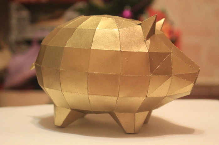 Piggy bank. Papercraft. - My, Needlework without process, Papercraft, Piggy, Low poly, Needlework, Paper modeling, Longpost