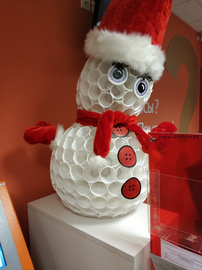 Snowman made of cups - My, New Year, Decoration, Figurine, Longpost, Figurines