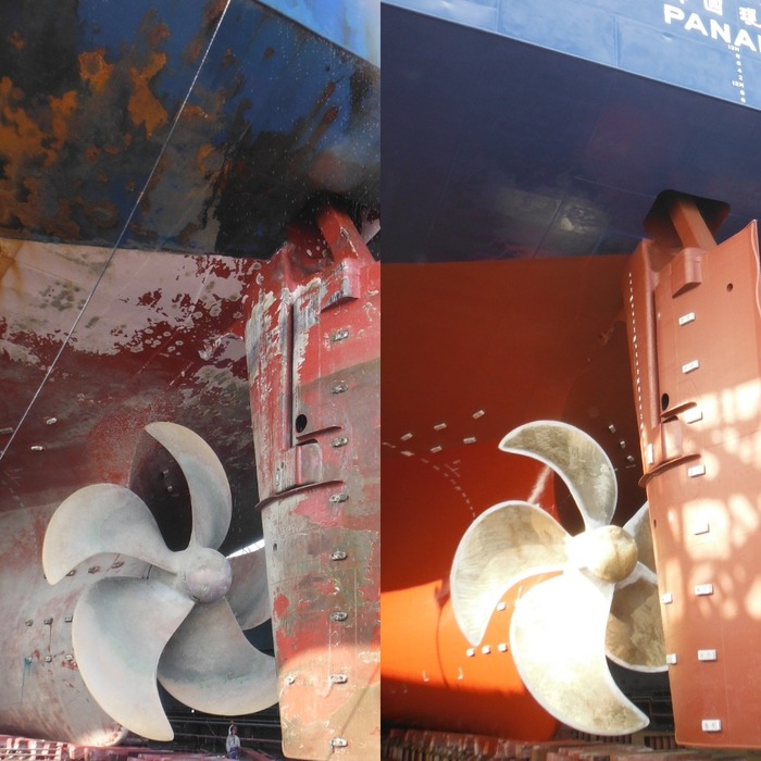 Судно-контейнеровоз "до" и "после" ремонта. Судно, Работа в море, Корея, Судоремонт, Восстановление