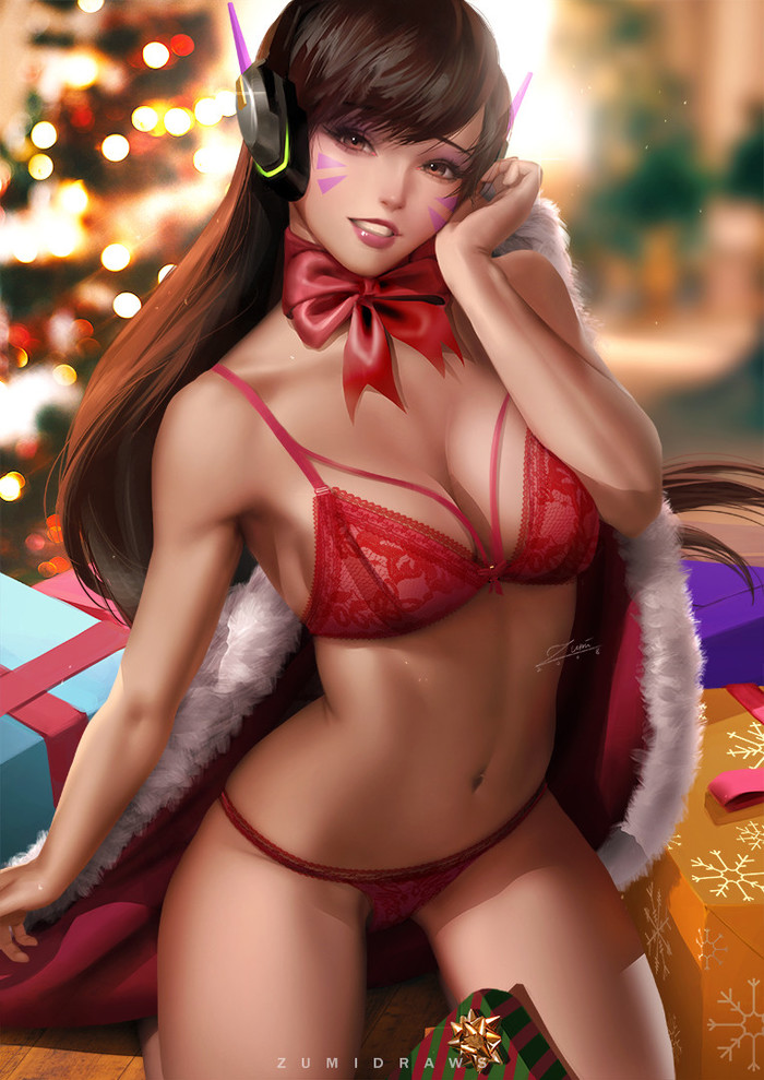 D.Va Xmas by Zumi Draws - NSFW, Zumidraws, Overwatch, Игры, Dva, Арт, Рисунок, Рождество, 2019