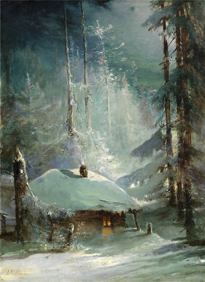 Hut in the winter forest - Art, Painting, Drawing, Artist, Hut, Winter, Art, Alexey Savrasov