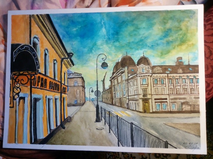 drawing from photo - Watercolor, Drawing, My, Street photography, Cityscapes