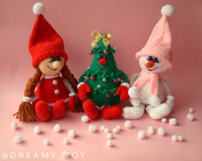 Christmas knitted toys - My, Knitted toys, Christmas decorations, Presents, snowman, Gnomes, Longpost